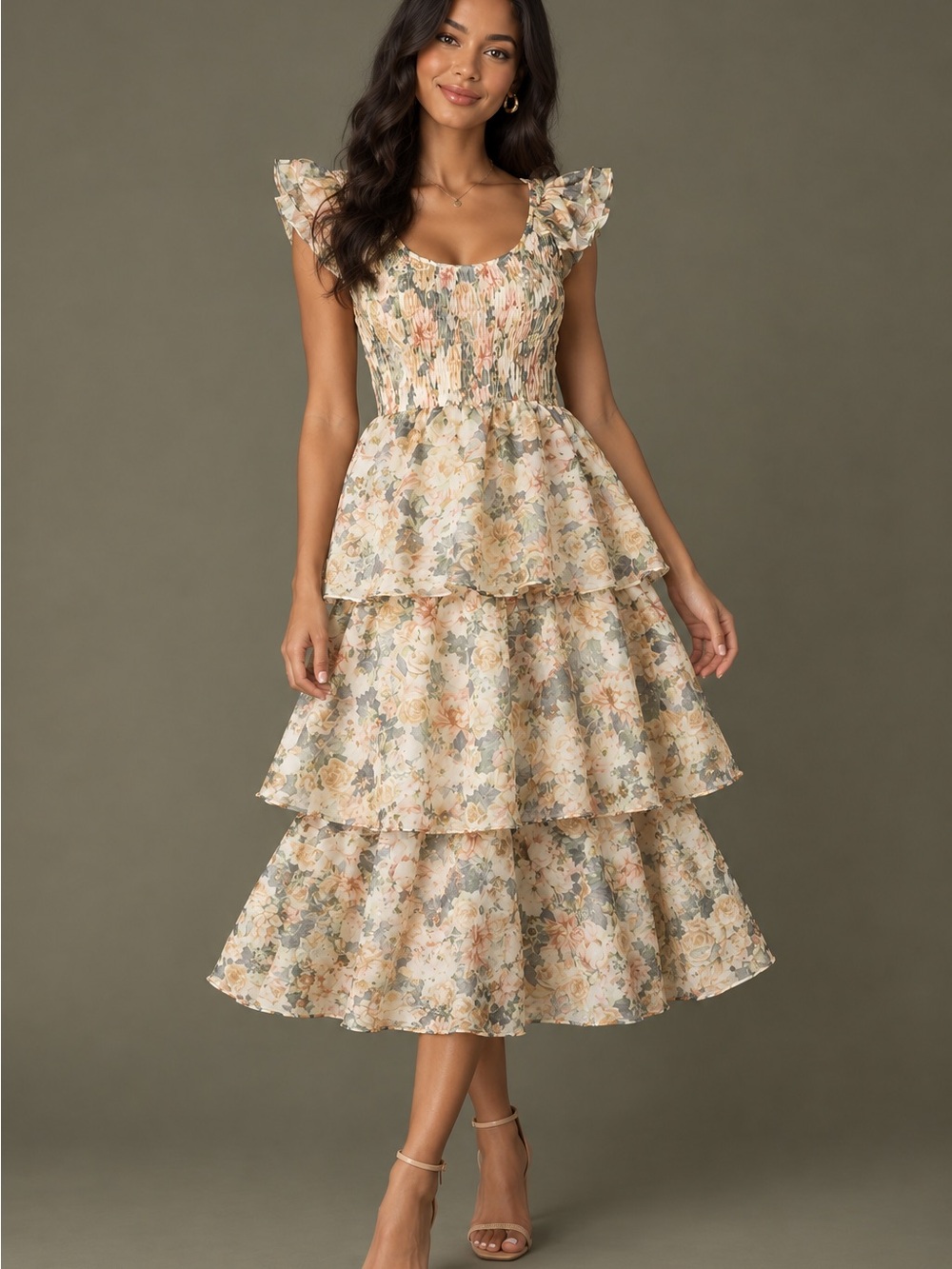 Sofie The Label Organza Floral Midi Dress Sz M